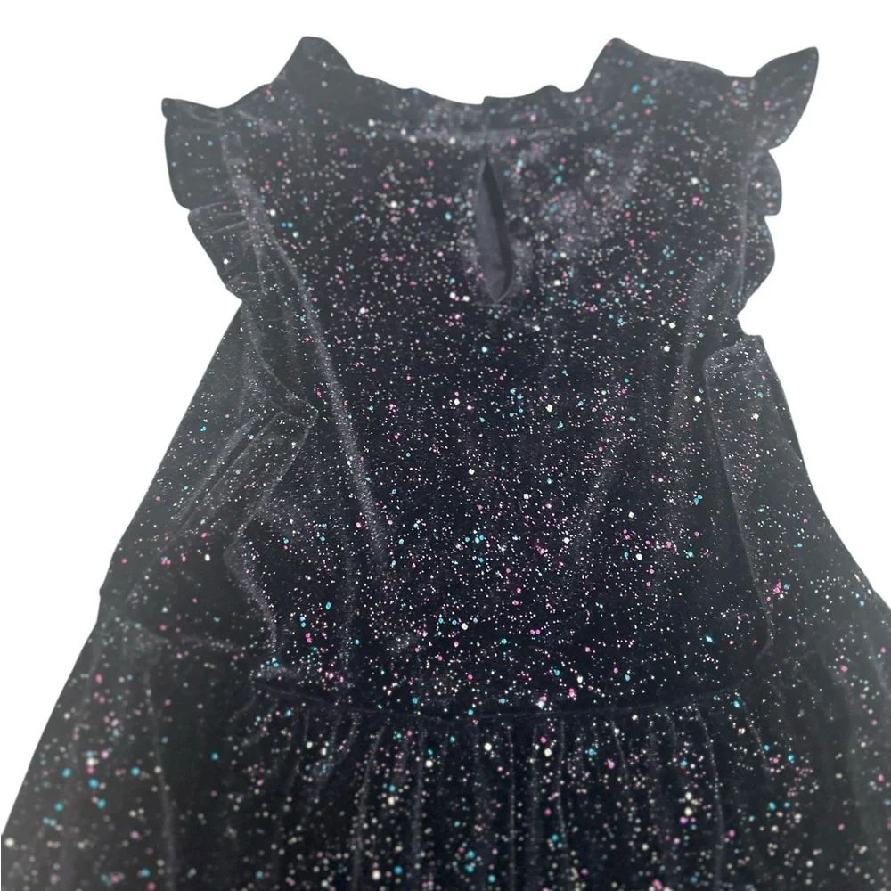 Crewcuts Black Sparkle velveteen short sleeve Dress size 6